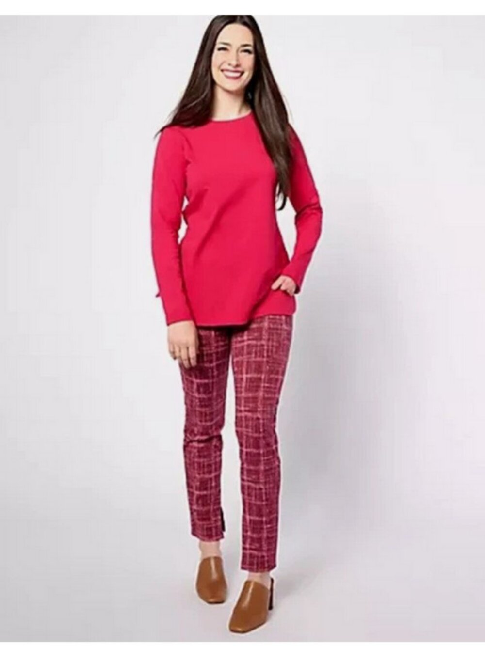 Denim & Co. Adaptive Essentials Perfect Jersey Crew Neck Tunic RED XXS NIB